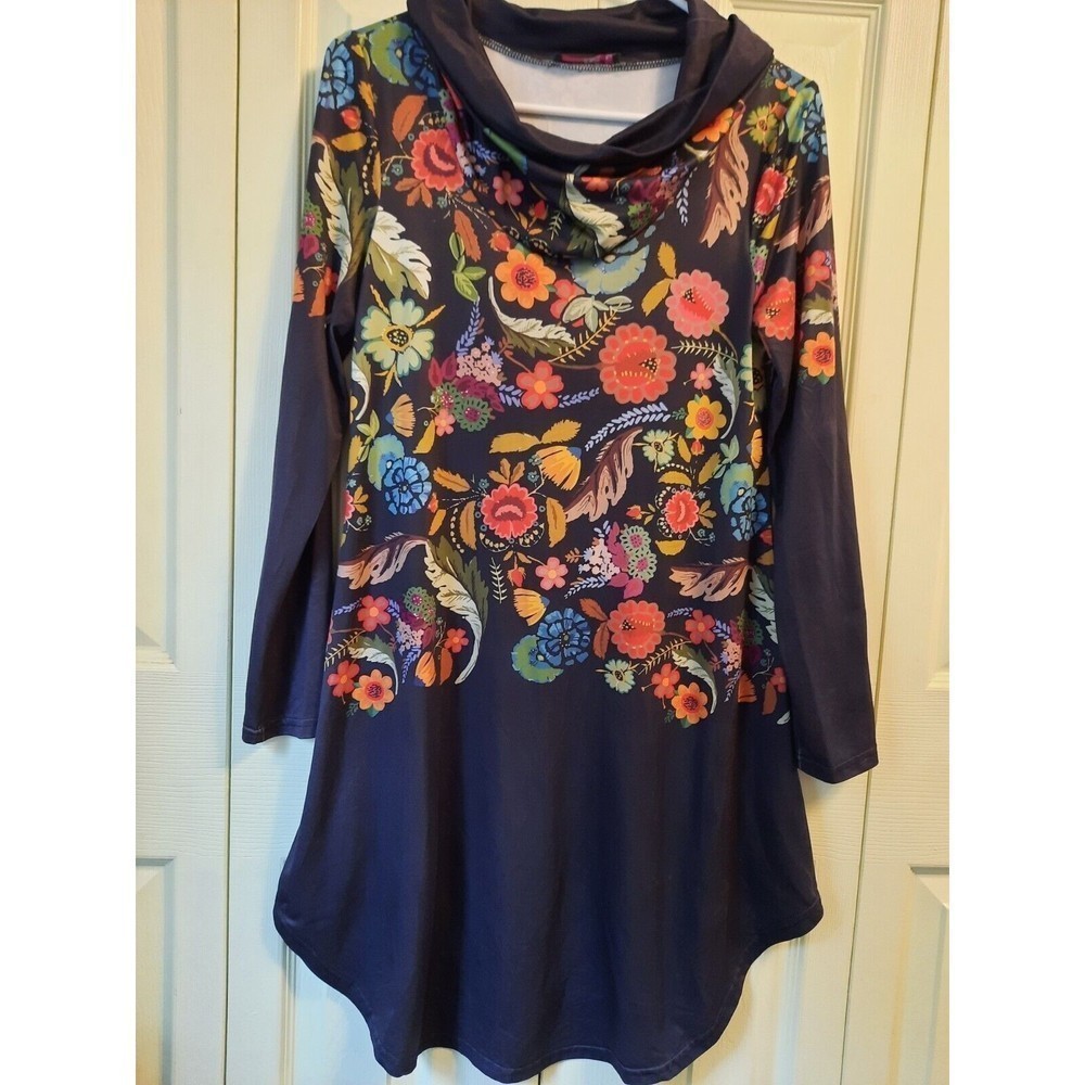 Azalea by Firmiana Women's Brown Floral Flowers Cowlneck Dress Sz. S